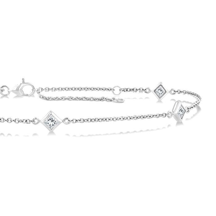 Princess Shape Diamond Station Chain Bracelet