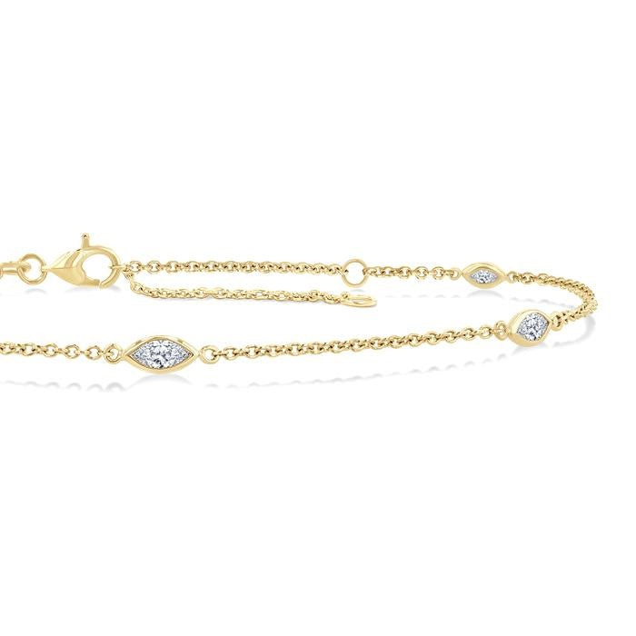 1/2 Ctw Marquise Cut Diamond Station Bracelet in 14K Yellow Gold