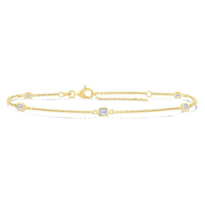 Emerald Shape Station Diamond Chain Bracelet