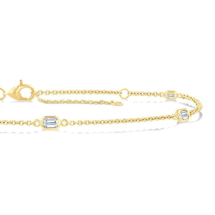 Emerald Shape Station Diamond Chain Bracelet