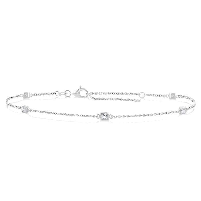 1/4 Ctw Princess Cut Diamond Station Bracelet in 14K White Gold