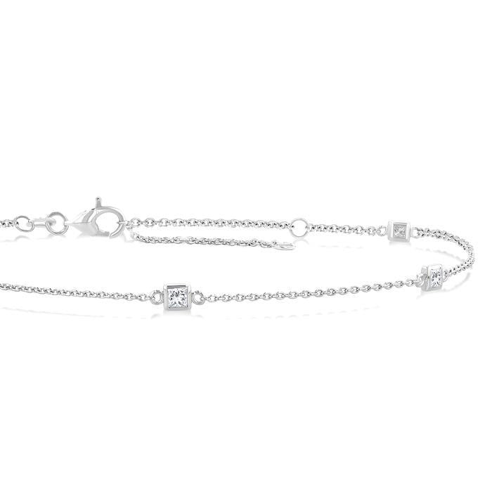 Princess Shape Diamond Station Chain Bracelet