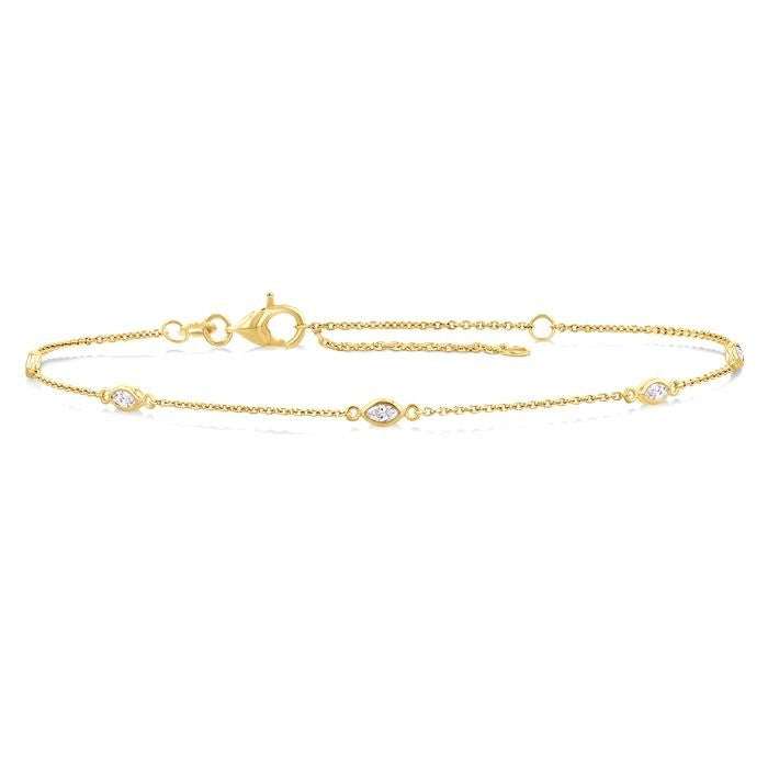 1/4 Ctw Marquise Cut Diamond Station Bracelet in 14K Yellow Gold