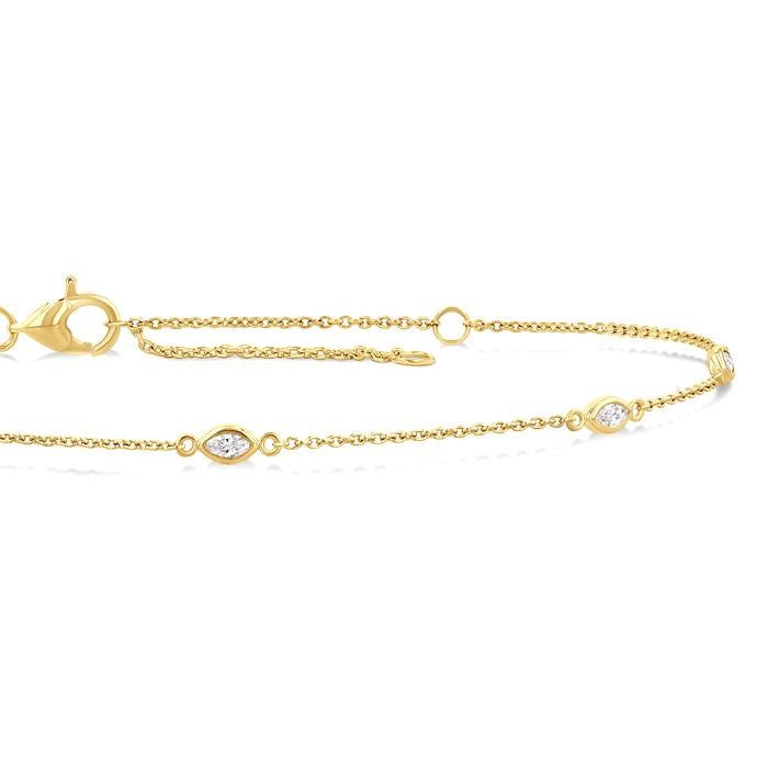 1/4 Ctw Marquise Cut Diamond Station Bracelet in 14K Yellow Gold