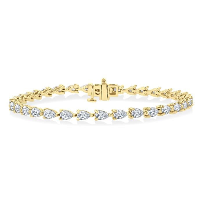 4 Ctw East West Pear Cut Diamond Fashion Tennis Bracelet in 14K Yellow Gold