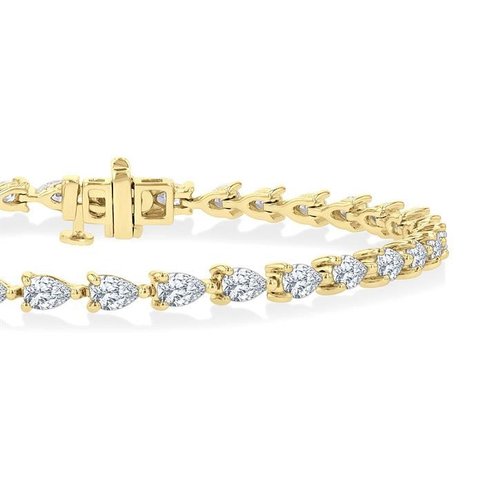 4 Ctw East West Pear Cut Diamond Fashion Tennis Bracelet in 14K Yellow Gold
