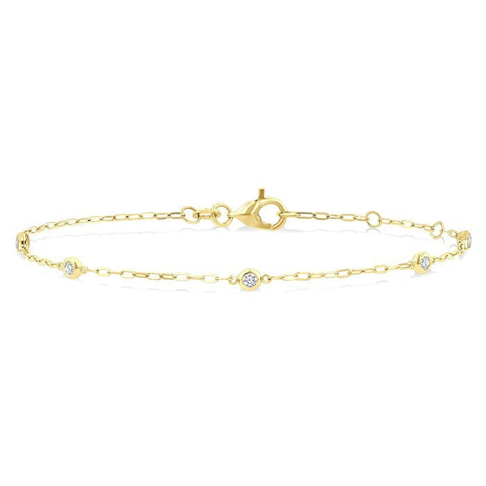 1/6 Ctw Round Cut Diamond Paperclip Station Bracelet in 14K Yellow Gold