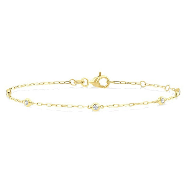1/6 Ctw Round Cut Diamond Paperclip Station Bracelet in 14K Yellow Gold