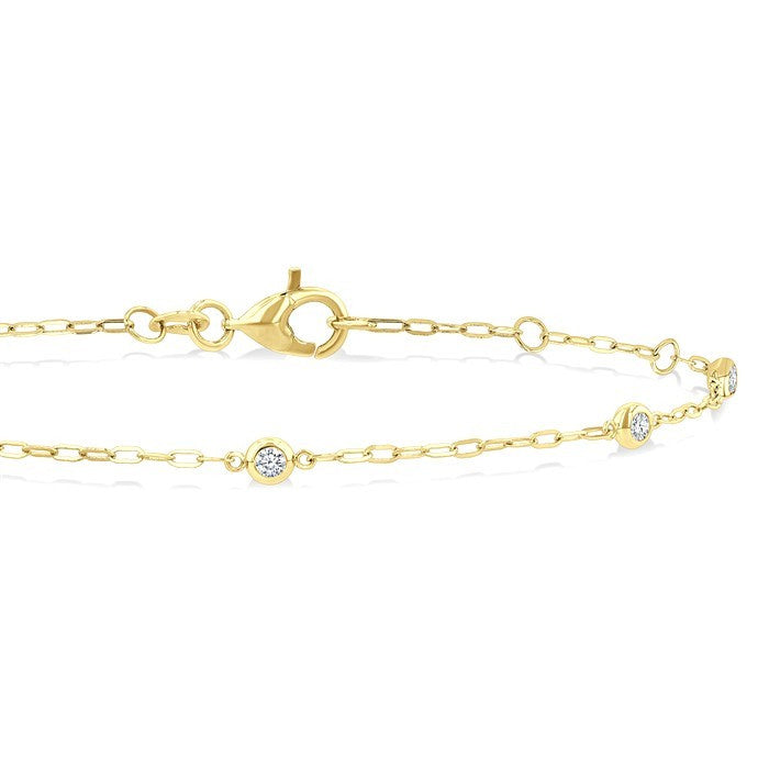 1/6 Ctw Round Cut Diamond Paperclip Station Bracelet in 14K Yellow Gold