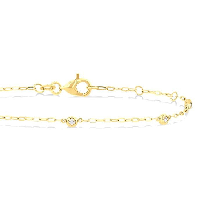 1/10 Ctw Round Cut Diamond Paperclip Station Bracelet in 14K Yellow Gold