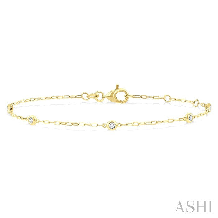 1/6 Ctw Round Cut Diamond Paperclip Station Bracelet in 14K Yellow Gold
