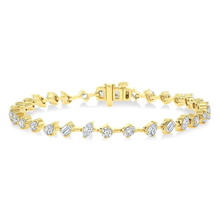 3 1/2 Ctw Mixed Shape Fusion Diamond Fashion Bracelet in 14K Yellow Gold