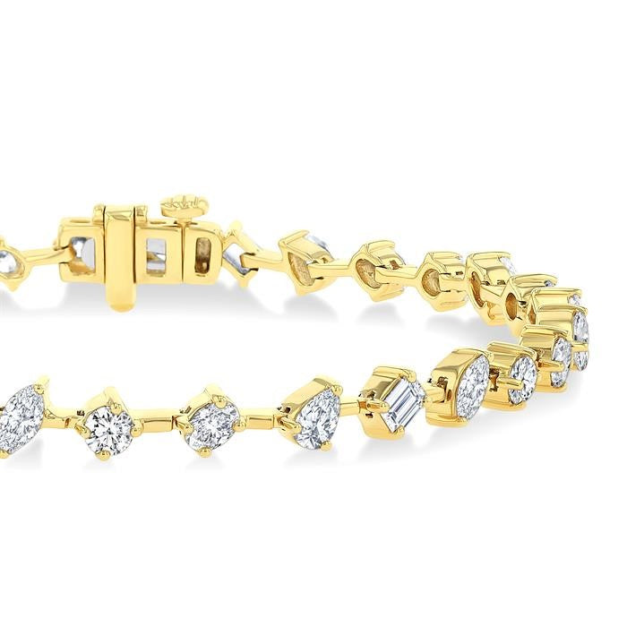 3 1/2 Ctw Mixed Shape Fusion Diamond Fashion Bracelet in 14K Yellow Gold