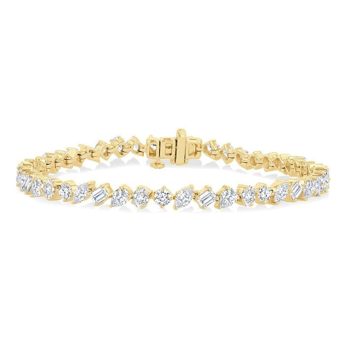 5 3/4 Ctw Mixed Shape Cut Diamond Fashion Bracelet in 14K Yellow Gold
