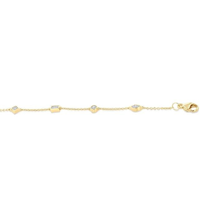 1/3 Ctw Mixed Shape Bezel Set Round Cut Diamond Station Chain Bracelet in 14K Yellow Gold