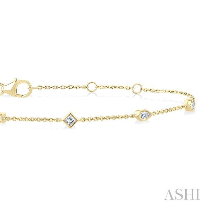 1/3 Ctw Mixed Shape Bezel Set Round Cut Diamond Station Chain Bracelet in 14K Yellow Gold
