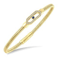 2.1 MM Round Shape Sapphire and 1/6 Ctw Hexagon Shape Round Cut Diamond Fashion Flex Bangle in 14K Yellow Gold