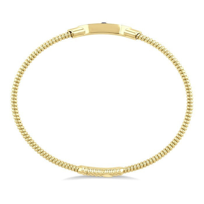 2.1 MM Round Shape Sapphire and 1/6 Ctw Hexagon Shape Round Cut Diamond Fashion Flex Bangle in 14K Yellow Gold