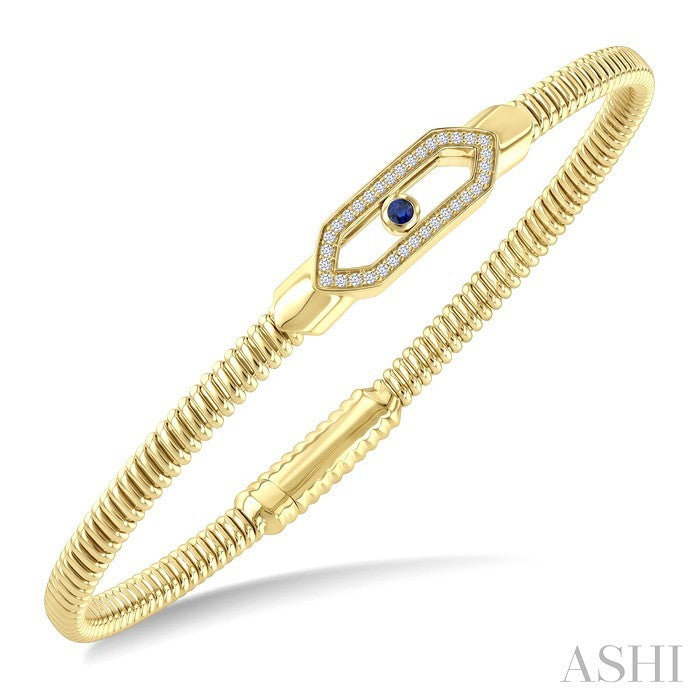 2.1 MM Round Shape Sapphire and 1/6 Ctw Hexagon Shape Round Cut Diamond Fashion Flex Bangle in 14K Yellow Gold