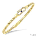 2.1 MM Round Shape Sapphire and 1/6 Ctw Hexagon Shape Round Cut Diamond Fashion Flex Bangle in 14K Yellow Gold