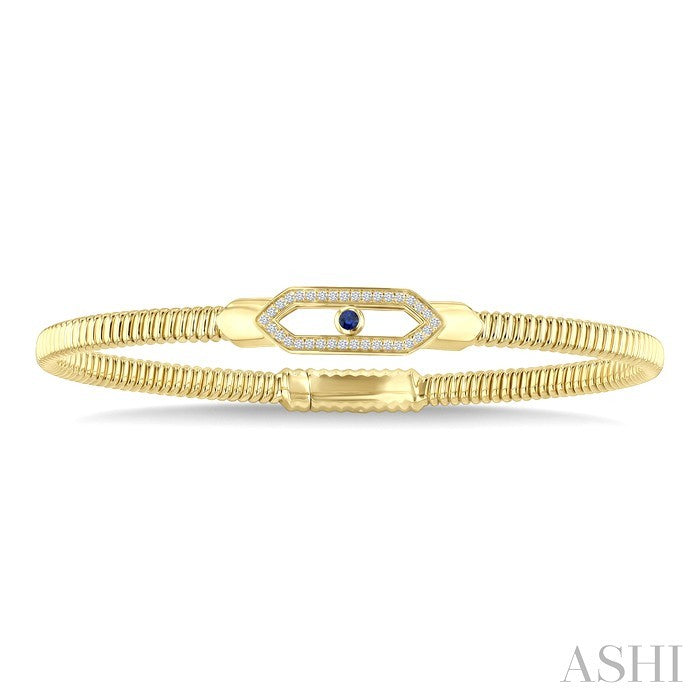 2.1 MM Round Shape Sapphire and 1/6 Ctw Hexagon Shape Round Cut Diamond Fashion Flex Bangle in 14K Yellow Gold