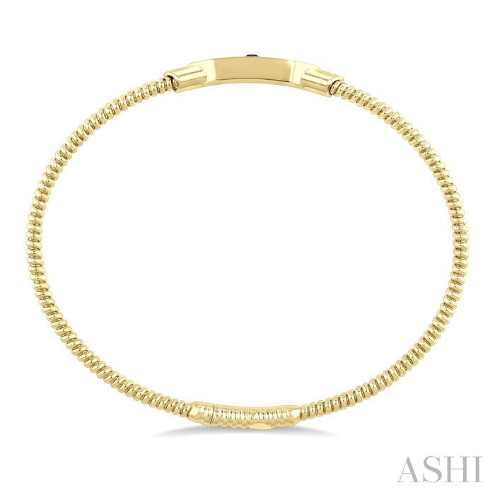2.1 MM Round Shape Sapphire and 1/6 Ctw Hexagon Shape Round Cut Diamond Fashion Flex Bangle in 14K Yellow Gold