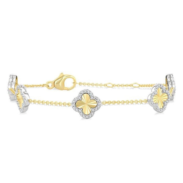 1/3 Ctw Fluted Clover Round Cut Diamond Pirouette Fashion Bracelet in 14K Yellow and White Gold