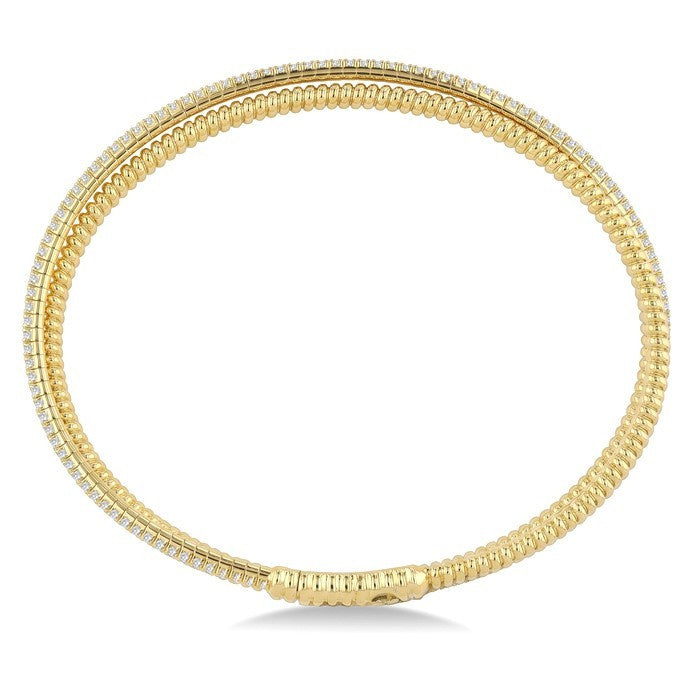 1 Ctw Dual Row Round Cut Diamond Fashion Flex Bangle in 14K Yellow Gold