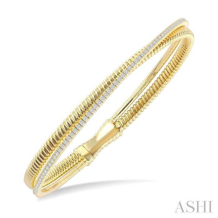 1 Ctw Dual Row Round Cut Diamond Fashion Flex Bangle in 14K Yellow Gold