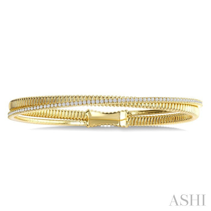 1 Ctw Dual Row Round Cut Diamond Fashion Flex Bangle in 14K Yellow Gold