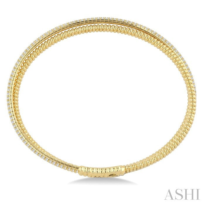 1 Ctw Dual Row Round Cut Diamond Fashion Flex Bangle in 14K Yellow Gold