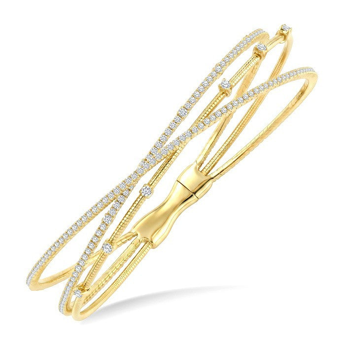 2 Ctw Triple Row Round Cut Diamond Flex Bangle in 14K Yellow Gold