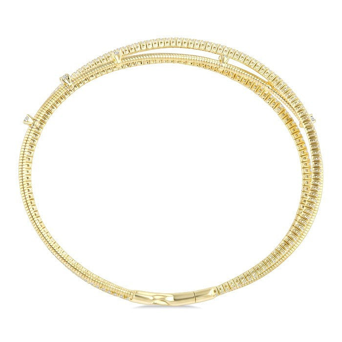 2 Ctw Triple Row Round Cut Diamond Flex Bangle in 14K Yellow Gold