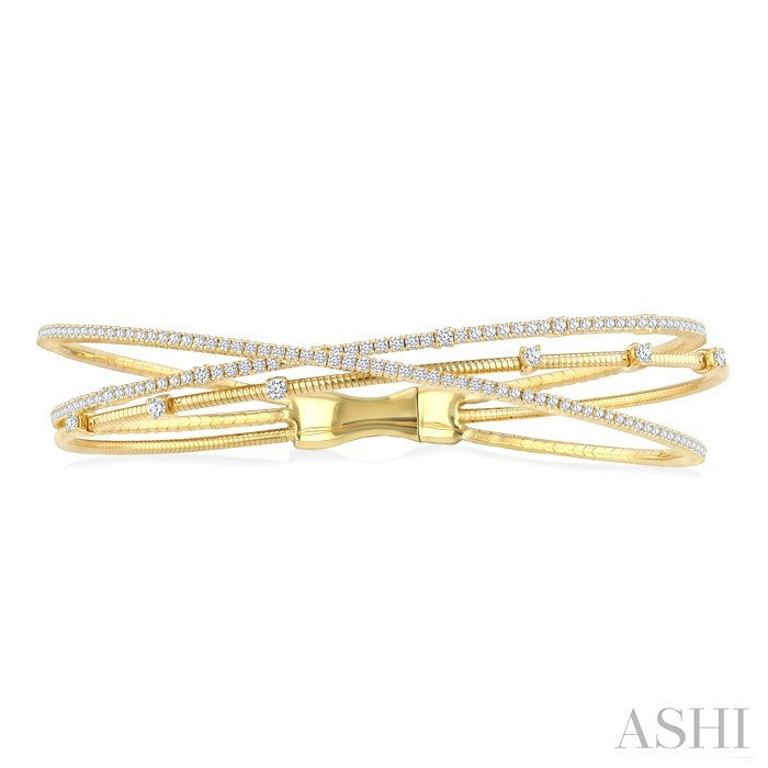 2 Ctw Triple Row Round Cut Diamond Flex Bangle in 14K Yellow Gold