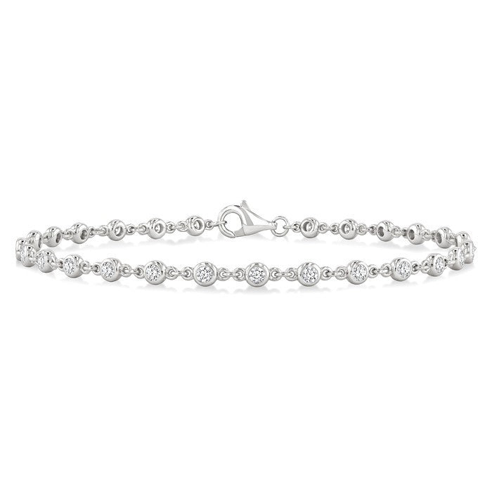 1 Ctw Bezel Set Round Cut Diamond Station Bracelet in 14K White Gold