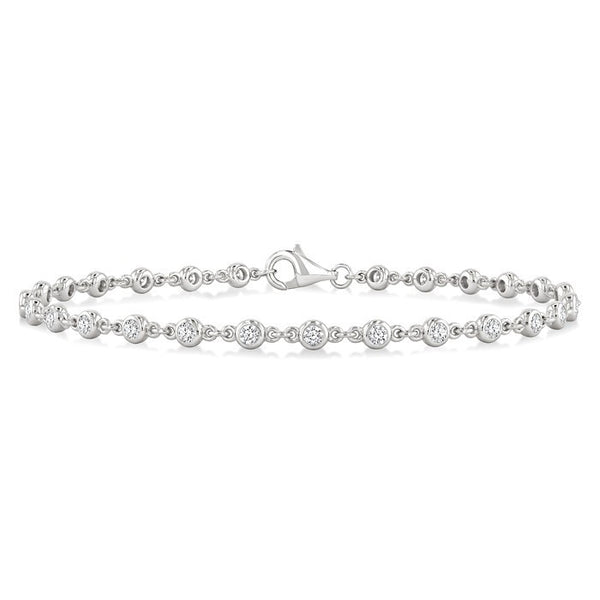 1 Ctw Bezel Set Round Cut Diamond Station Bracelet in 14K White Gold