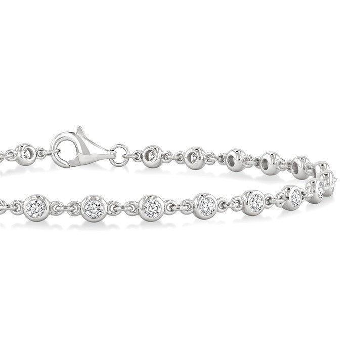 1 Ctw Bezel Set Round Cut Diamond Station Bracelet in 14K White Gold
