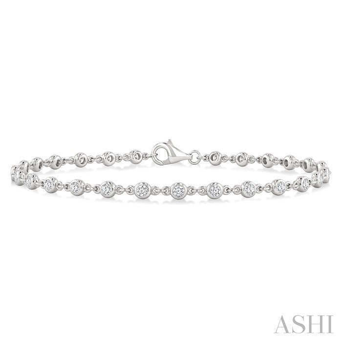 1 Ctw Bezel Set Round Cut Diamond Station Bracelet in 14K White Gold
