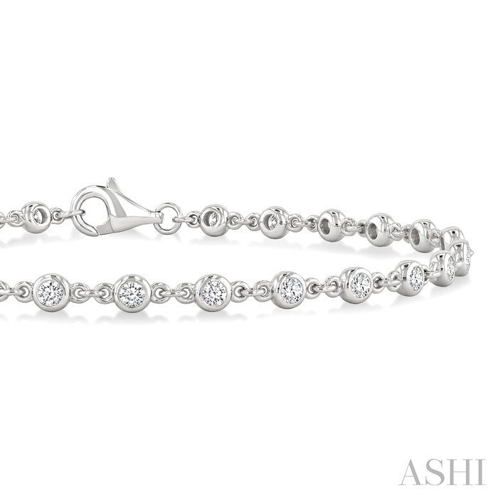 1 Ctw Bezel Set Round Cut Diamond Station Bracelet in 14K White Gold