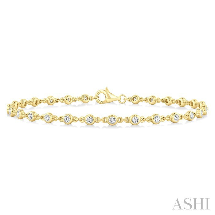 1 Ctw Bezel Set Round Cut Diamond Station Bracelet in 14K Yellow Gold
