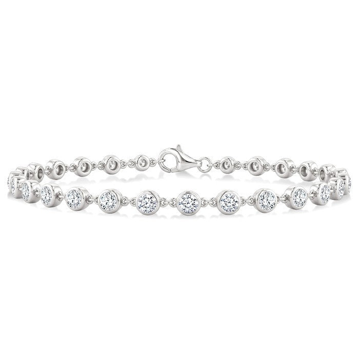 3 Ctw Bezel Set Round Cut Diamond Station Bracelet in 14K White Gold