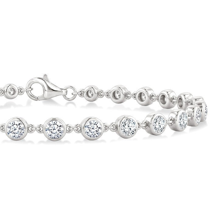 3 Ctw Bezel Set Round Cut Diamond Station Bracelet in 14K White Gold