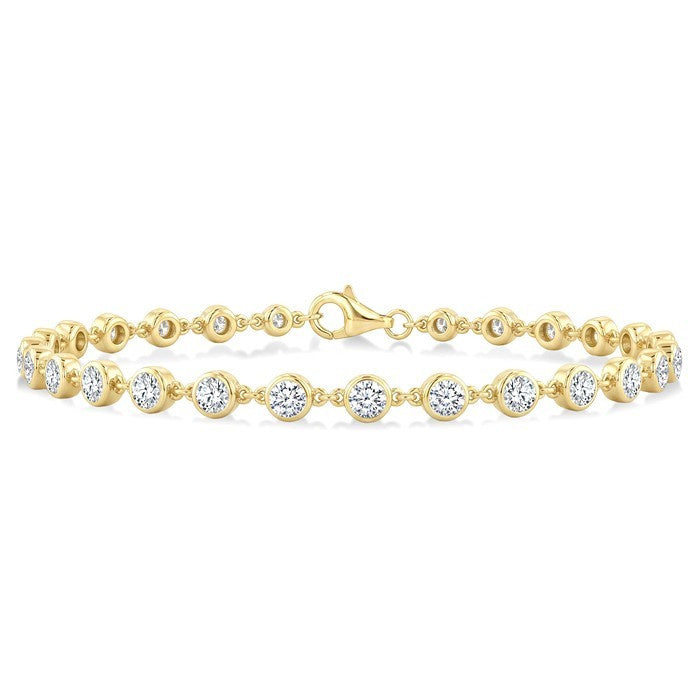 3 Ctw Bezel Set Round Cut Diamond Station Bracelet in 14K Yellow Gold