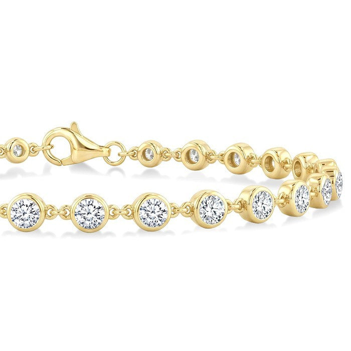 3 Ctw Bezel Set Round Cut Diamond Station Bracelet in 14K Yellow Gold