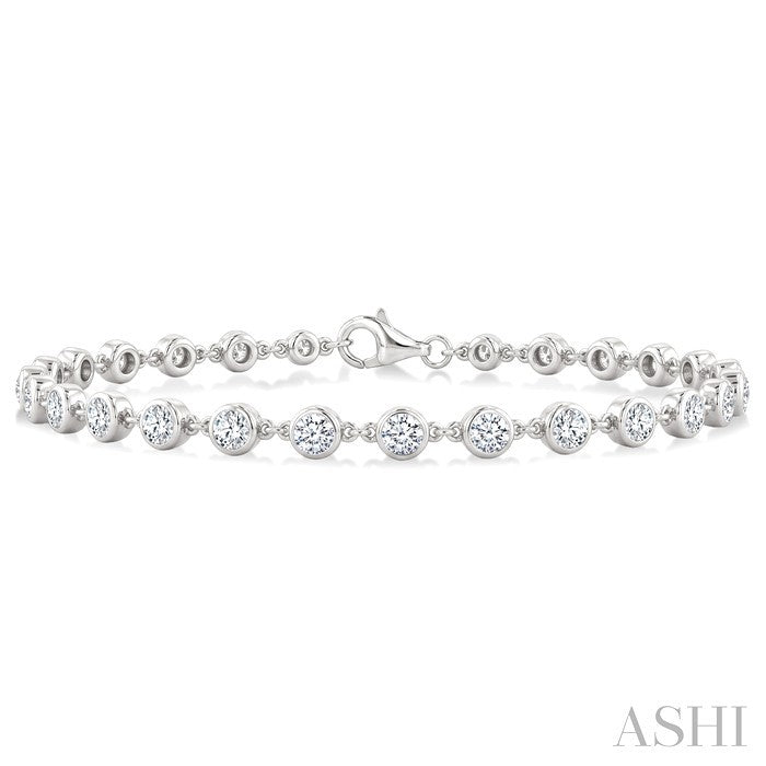 3 Ctw Bezel Set Round Cut Diamond Station Bracelet in 14K White Gold