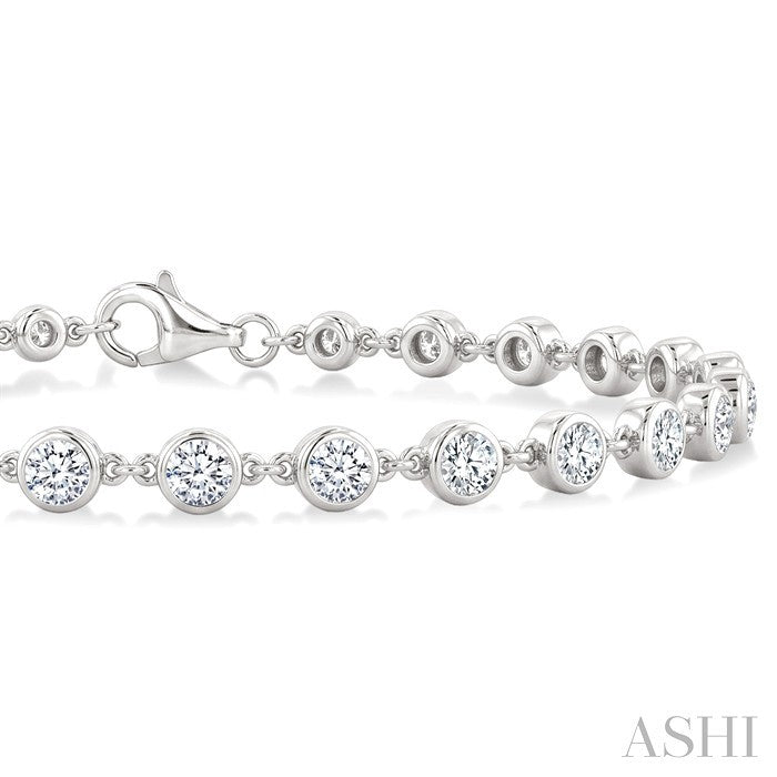 3 Ctw Bezel Set Round Cut Diamond Station Bracelet in 14K White Gold
