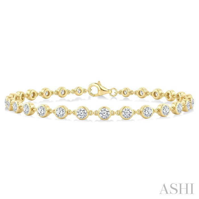 3 Ctw Bezel Set Round Cut Diamond Station Bracelet in 14K Yellow Gold