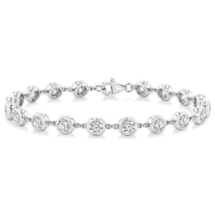 4 Ctw Bezel Set Round Cut Diamond Station Bracelet in 14K White Gold