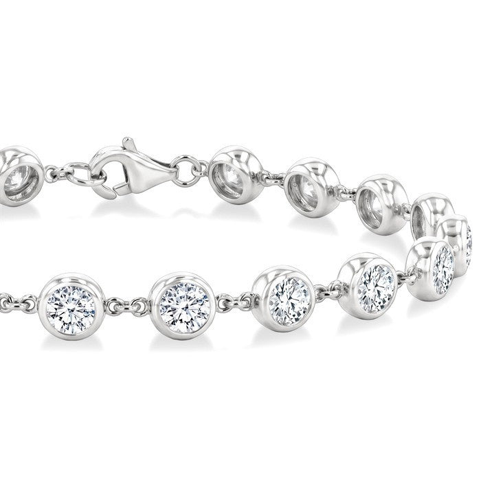 4 Ctw Bezel Set Round Cut Diamond Station Bracelet in 14K White Gold