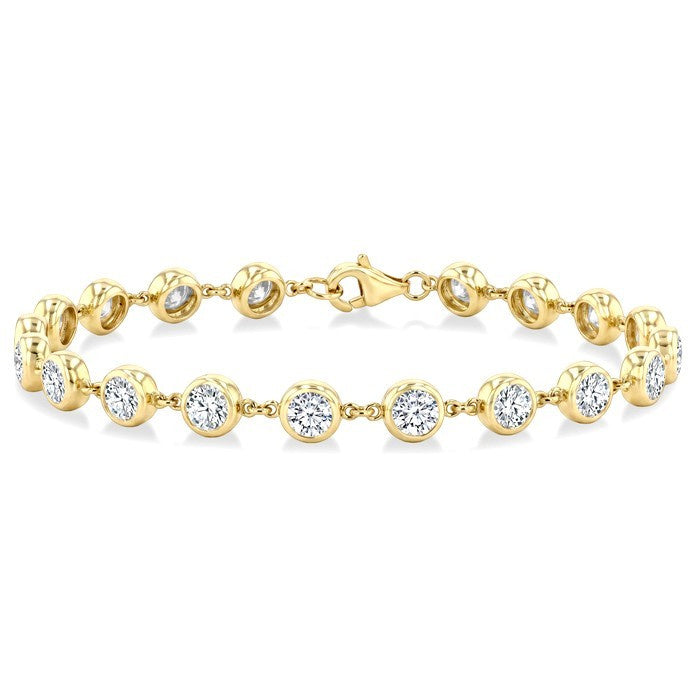 4 Ctw Bezel Set Round Cut Diamond Station Bracelet in 14K Yellow Gold